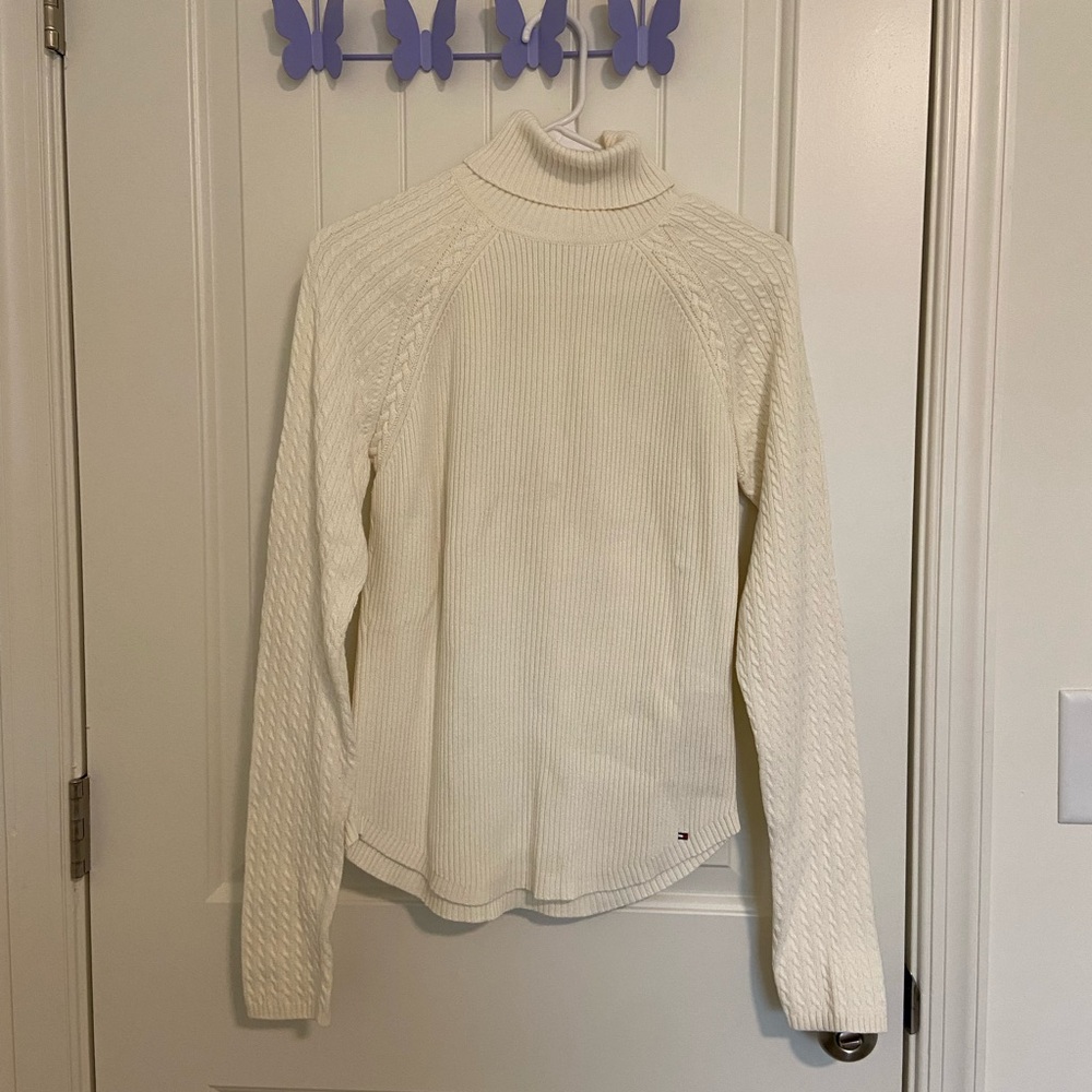EUC Tommy Hilfiger women’s cable‎ knit cream turtleneck thick warm sweater large